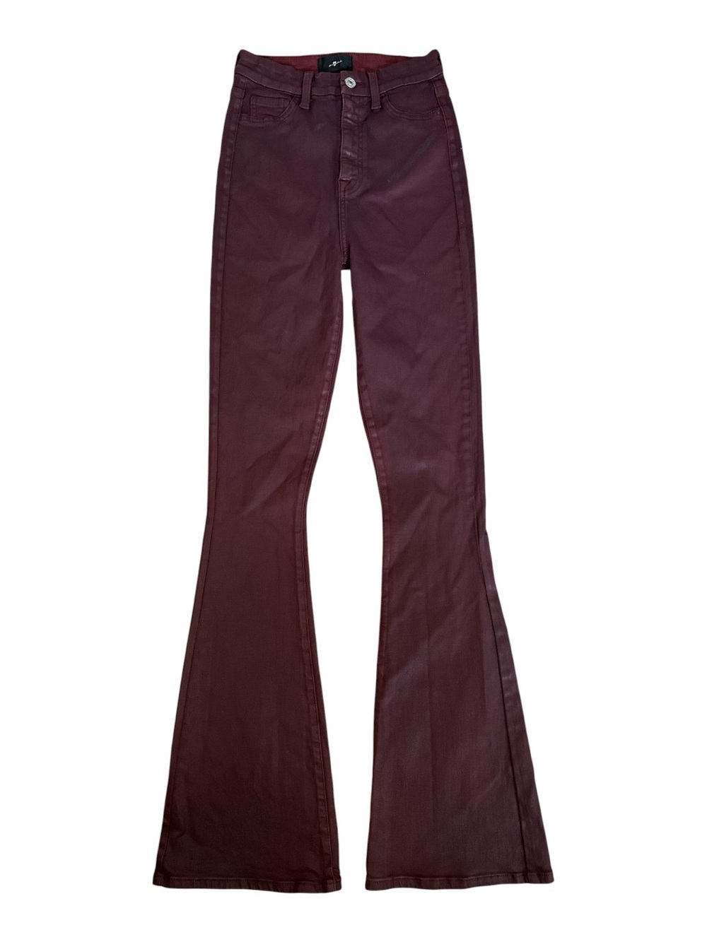 7 For All Mankind Coated Ultra High Rise Flare Jeans Burgundy Size 25 - Picture 2 of 11